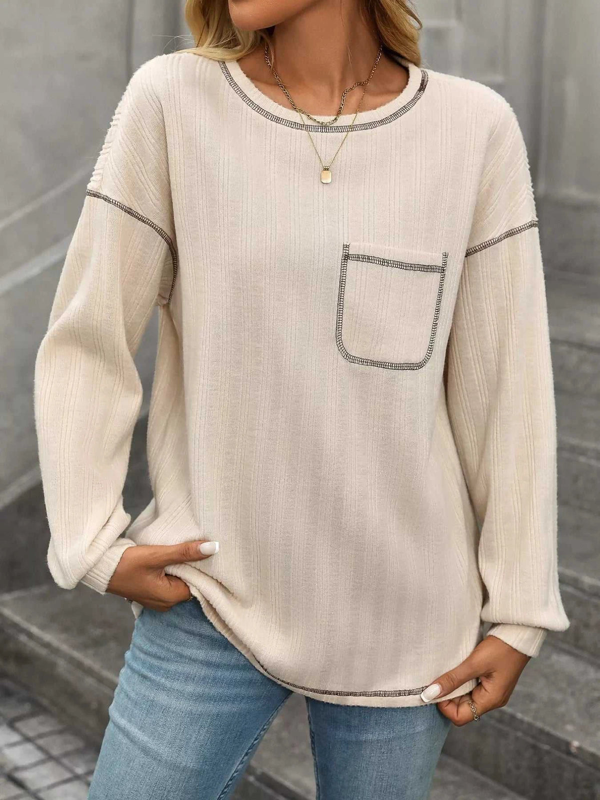 Casual Pocket Detail Long Sleeve T-Shirt 100100634941876 34 Affordable Fashion Under $100 Jerry's Apparel 