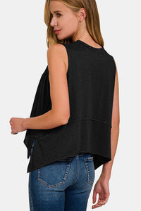 Exposed Seam Slit Round Neck Tank