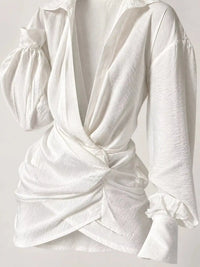 Deep V-Neck Ruched Asymmetrical Mini Dress 101001265190615 44 Affordable Fashion Under $100 Jerry's Apparel 
