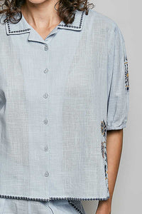 POL Button Down Embroidered Floral Short Sleeve Shirt 100100835201675 50 Affordable Fashion Under $100 Jerry's Apparel 