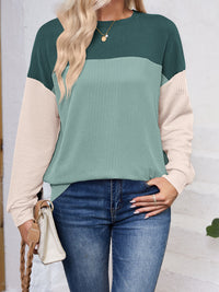 Color Block Round Neck Long Sleeve Sweatshirt