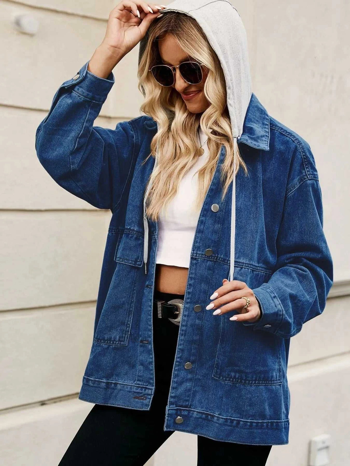 Oversized Button Up Denim Jacket with Hood 100100876233269 72 Affordable Fashion Under $100 Jerry's Apparel 
