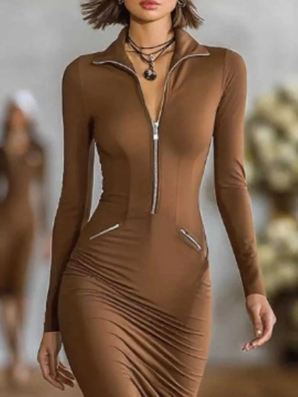 Full Size Zip-Front Bodycon Midi Dress Plus Size 101001488194911 56 Affordable Fashion Under $100 Jerry's Apparel 
