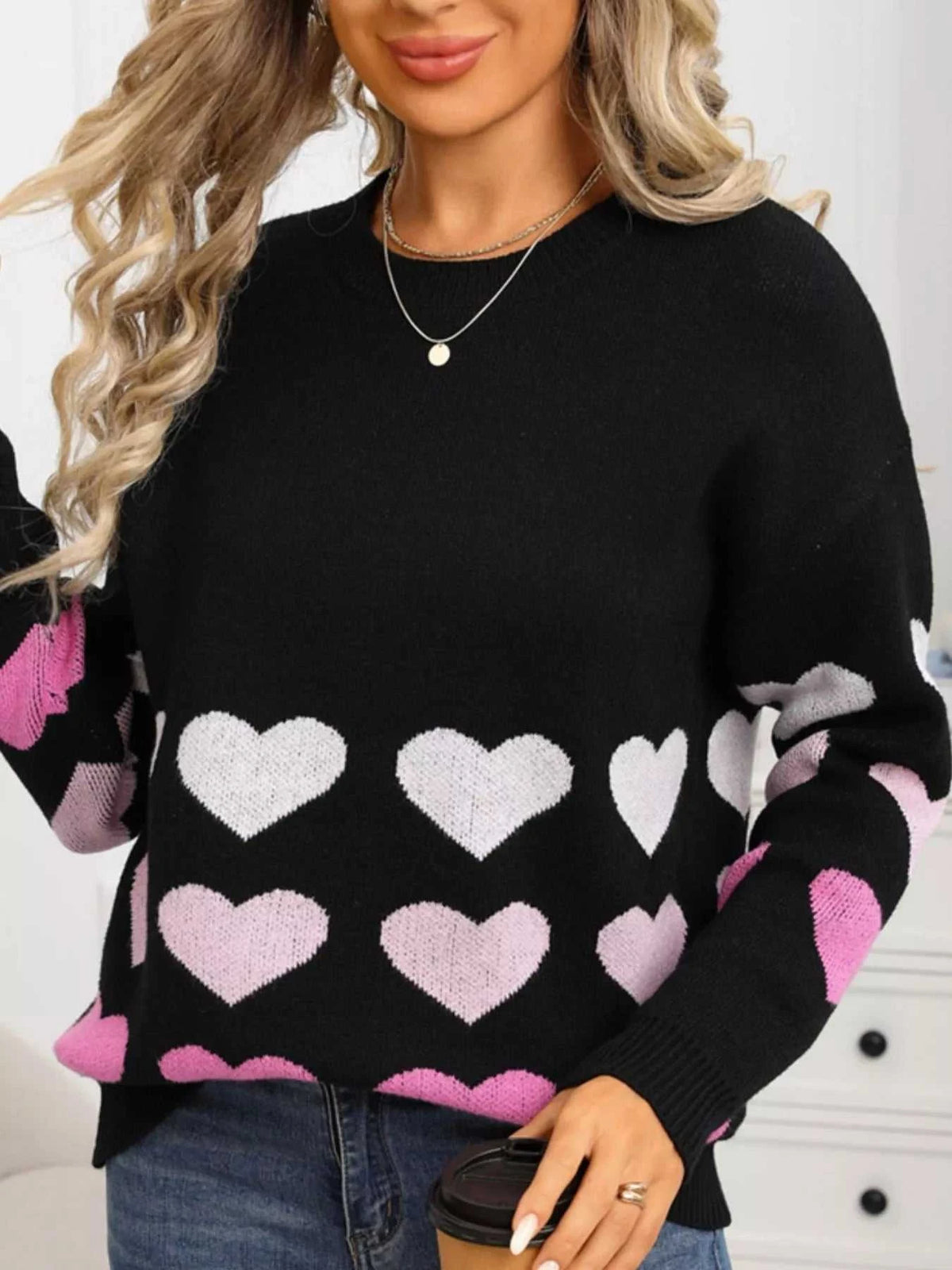 Valentine's Day Heart Pattern Crew Neck Sweater 100100455921910 49 Affordable Fashion Under $100 Jerry's Apparel 