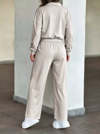 Polo Collar Long Sleeve Top and Straight Leg Pants Set 101001211007031 81 Affordable Fashion Under $100 Jerry's Apparel 