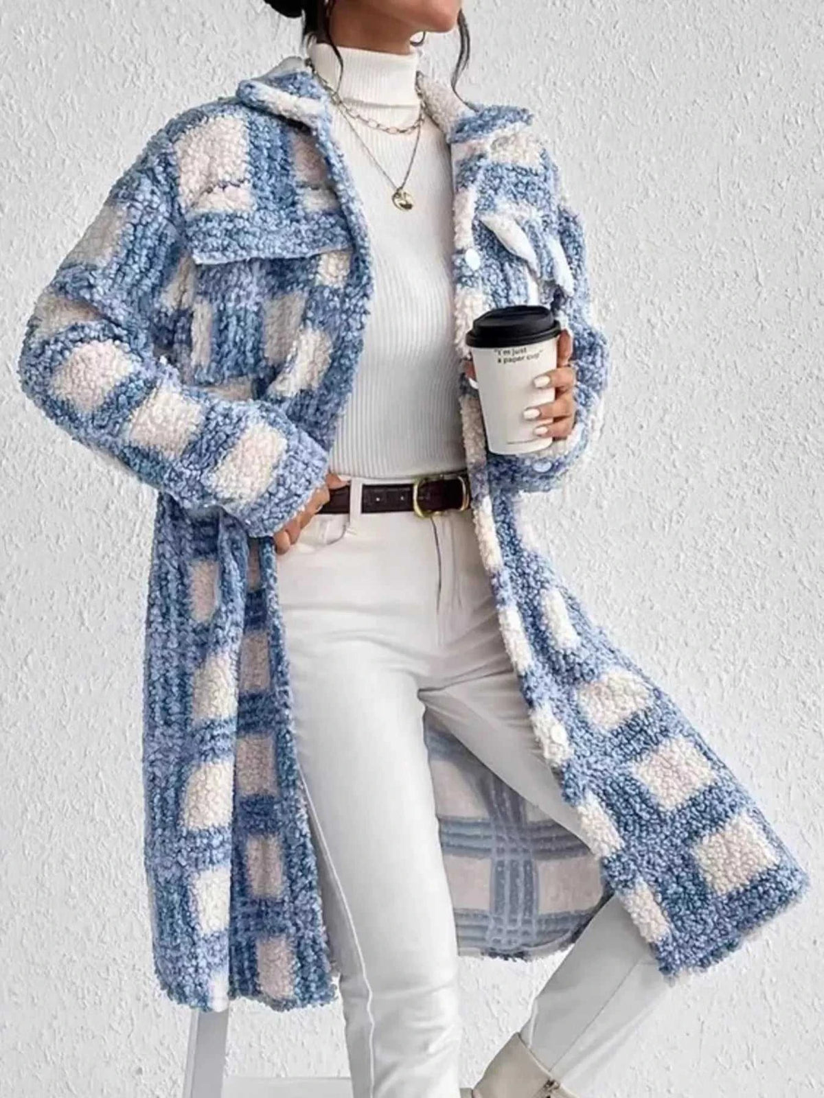 Plaid Button Up Long Sleeve Fleece Coat 100100779105304 53 Affordable Fashion Under $100 Jerry's Apparel 