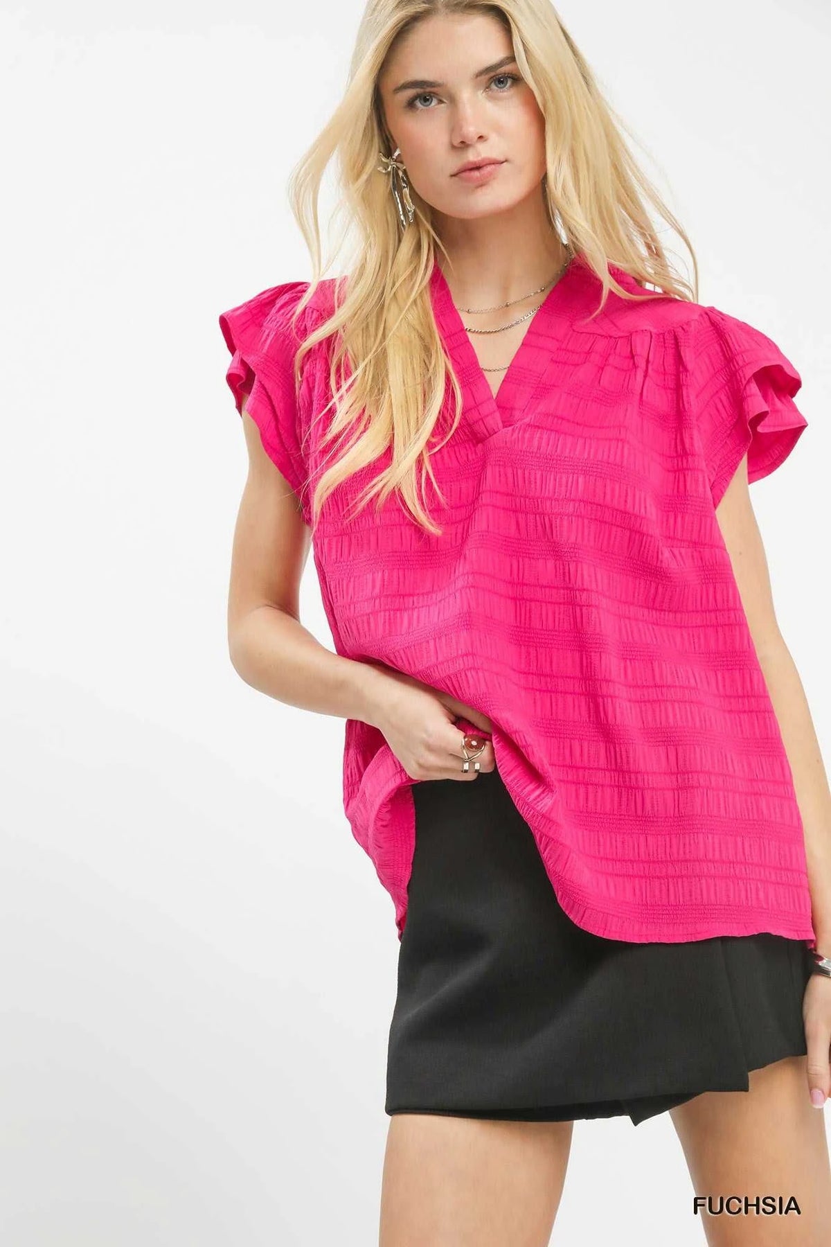 Umgee Textured Flutter Sleeve Split Neck Top 100100834751993 45 Affordable Fashion Under $100 Jerry's Apparel 