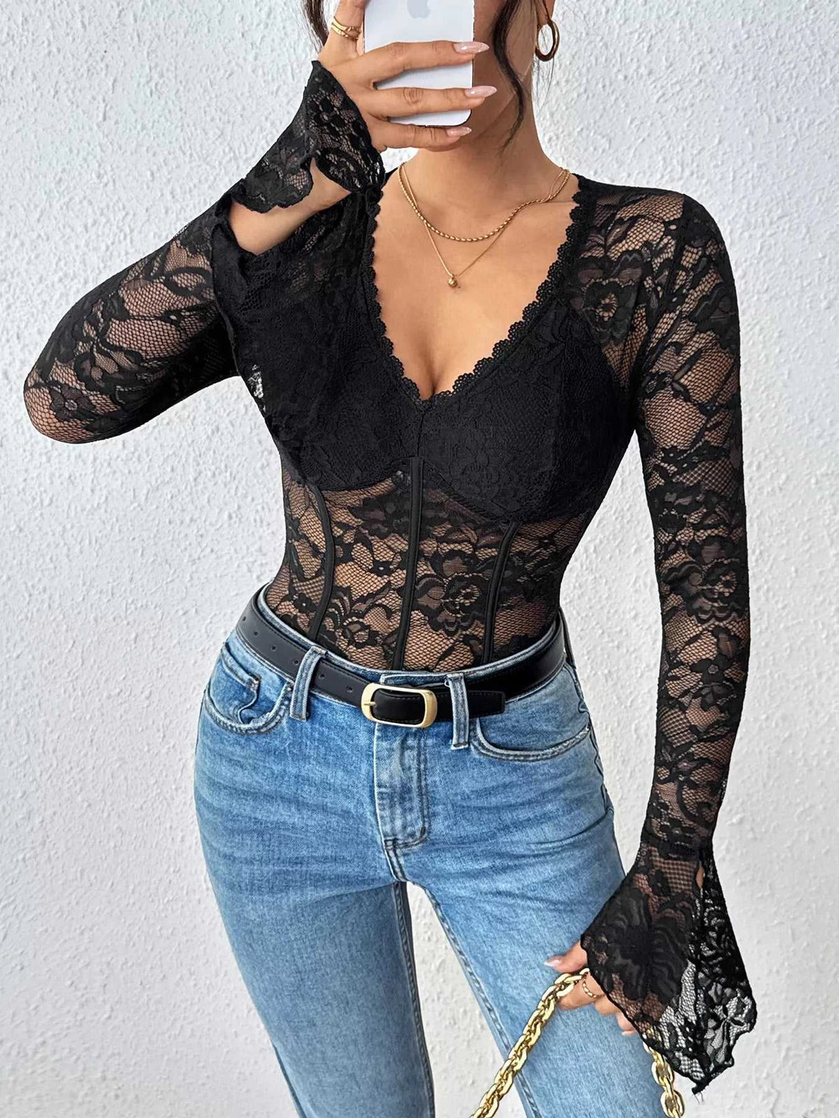 Lace Long Sleeve Bodysuit 100100914739977 34 Affordable Fashion Under $100 Jerry's Apparel 
