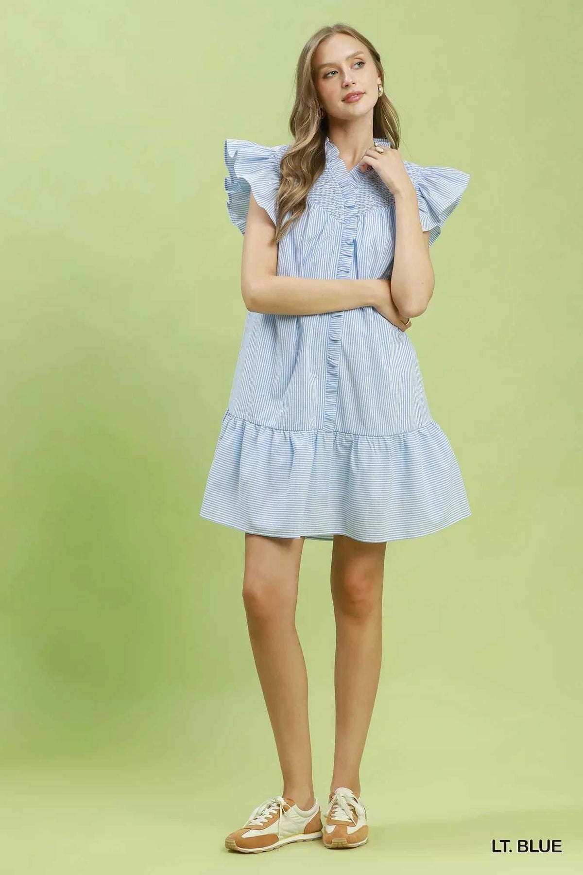 Umgee Stripe Smocked Yoke Ruffle Dress 100100716621221 62 Affordable Fashion Under $100 Jerry's Apparel 