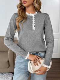 Lace Trim Button Detail Long Sleeve Knit Top 100100009540255 50 Affordable Fashion Under $100 Jerry's Apparel 