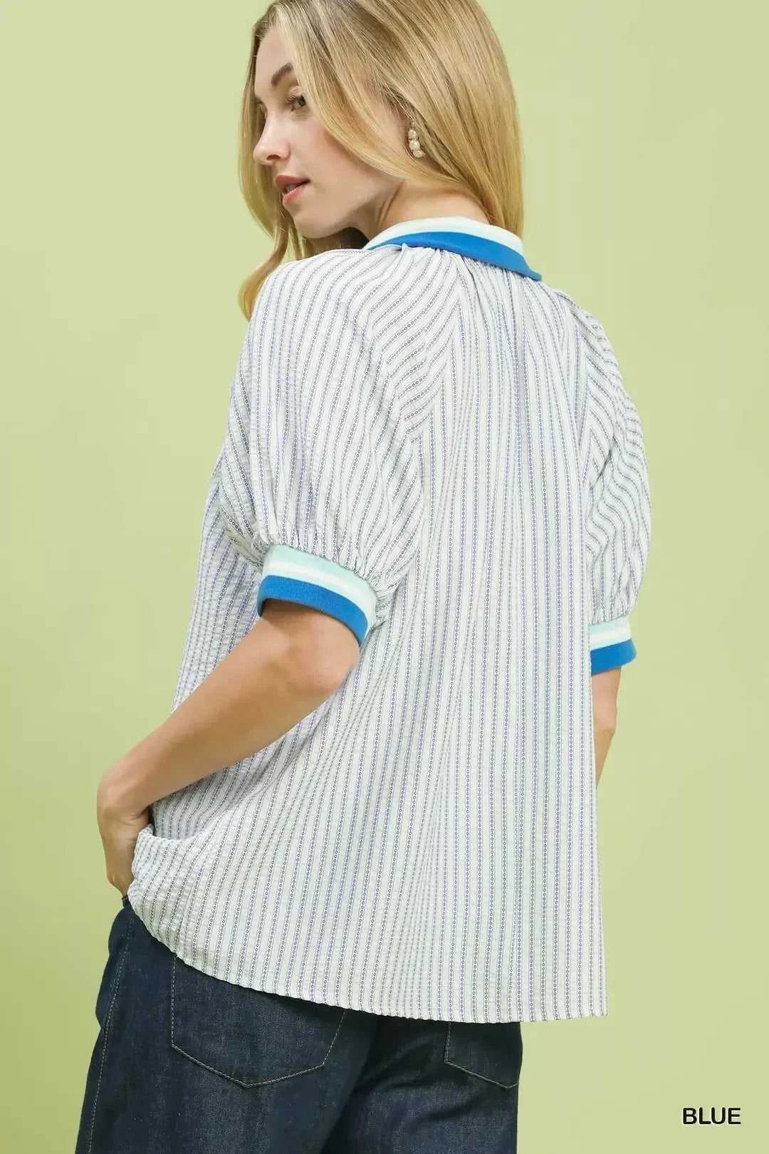 Umgee Botanical Print Puff Short Sleeve Blouse 100100515521814 55 Affordable Fashion Under $100 Jerry's Apparel 