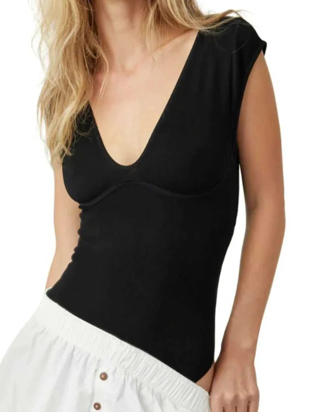 Perfee V-Neck Cap Sleeve Bodysuit 100100583071088 24 Affordable Fashion Under $100 Jerry's Apparel 