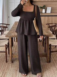 Plus Size Square Neck Long Sleeve Top and Pants Two-Piece Set 100100350212166 38 Affordable Fashion Under $100 Jerry's Apparel 