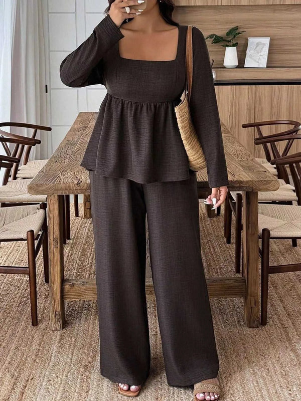 Plus Size Square Neck Long Sleeve Top and Pants Two-Piece Set 100100350212166 38 Affordable Fashion Under $100 Jerry's Apparel 