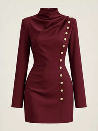 Full Size Decorative Button Mock Neck Mini Dress Plus Size 101001375300940 43 Affordable Fashion Under $100 Jerry's Apparel 