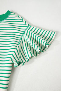 Striped Flounce Sleeve Casual Blouse