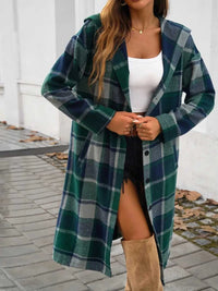 Devine Plaid Long Sleeve Hooded Coat 100100235621127 45 Affordable Fashion Under $100 Jerry's Apparel 