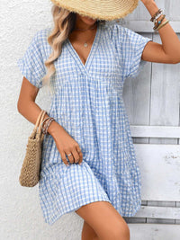 Plaid V-Neck Ruffle Hem Mini Dress 100100856082882 43 Affordable Fashion Under $100 Jerry's Apparel 