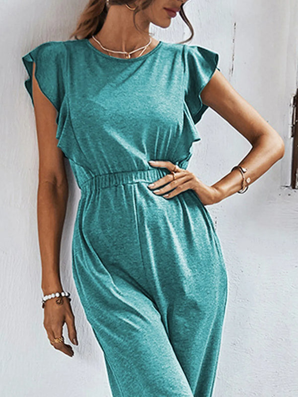 Flutter Sleeve Elastic Waist Jumpsuit