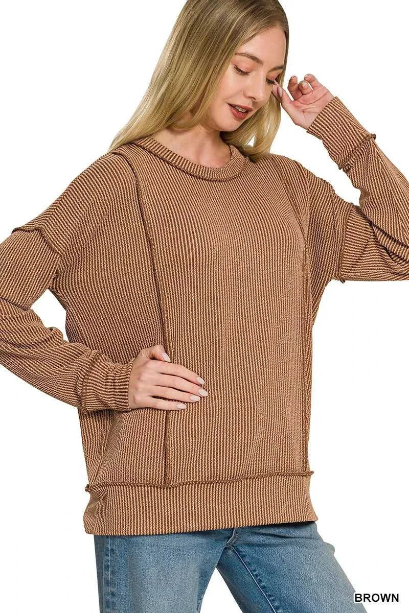 Zenana Corded Rib Long Sleeve Round Neck Top 100100598621089 23 Affordable Fashion Under $100 Jerry's Apparel 