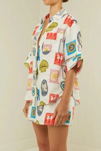 Printed Button Up Shirt and Skirt Set
