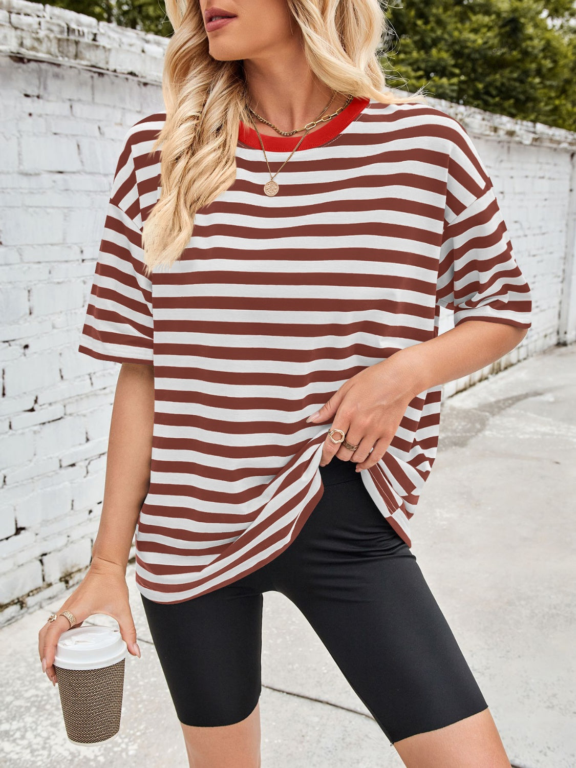 Lovelet Striped Round Neck Half Sleeve T-Shirt