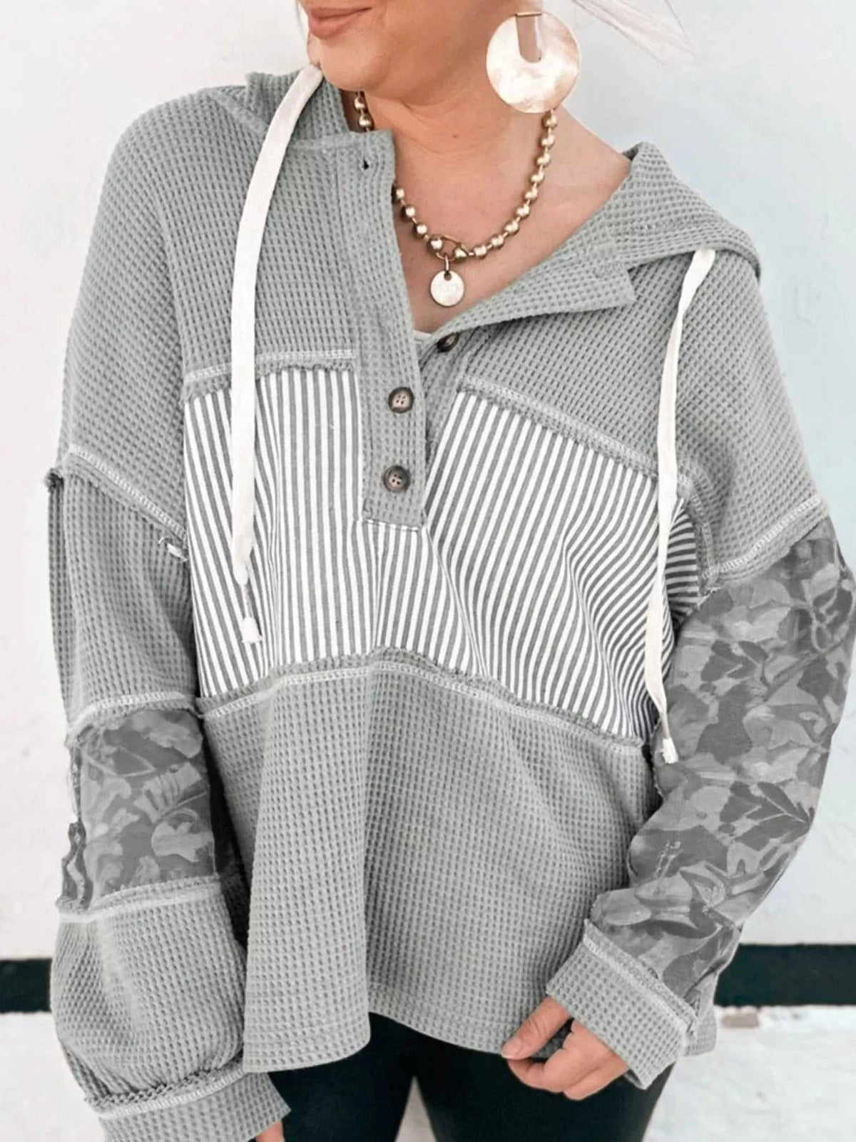Waffle Knit Striped Drawstring Hoodie 100100091731015 44 Affordable Fashion Under $100 Jerry's Apparel 