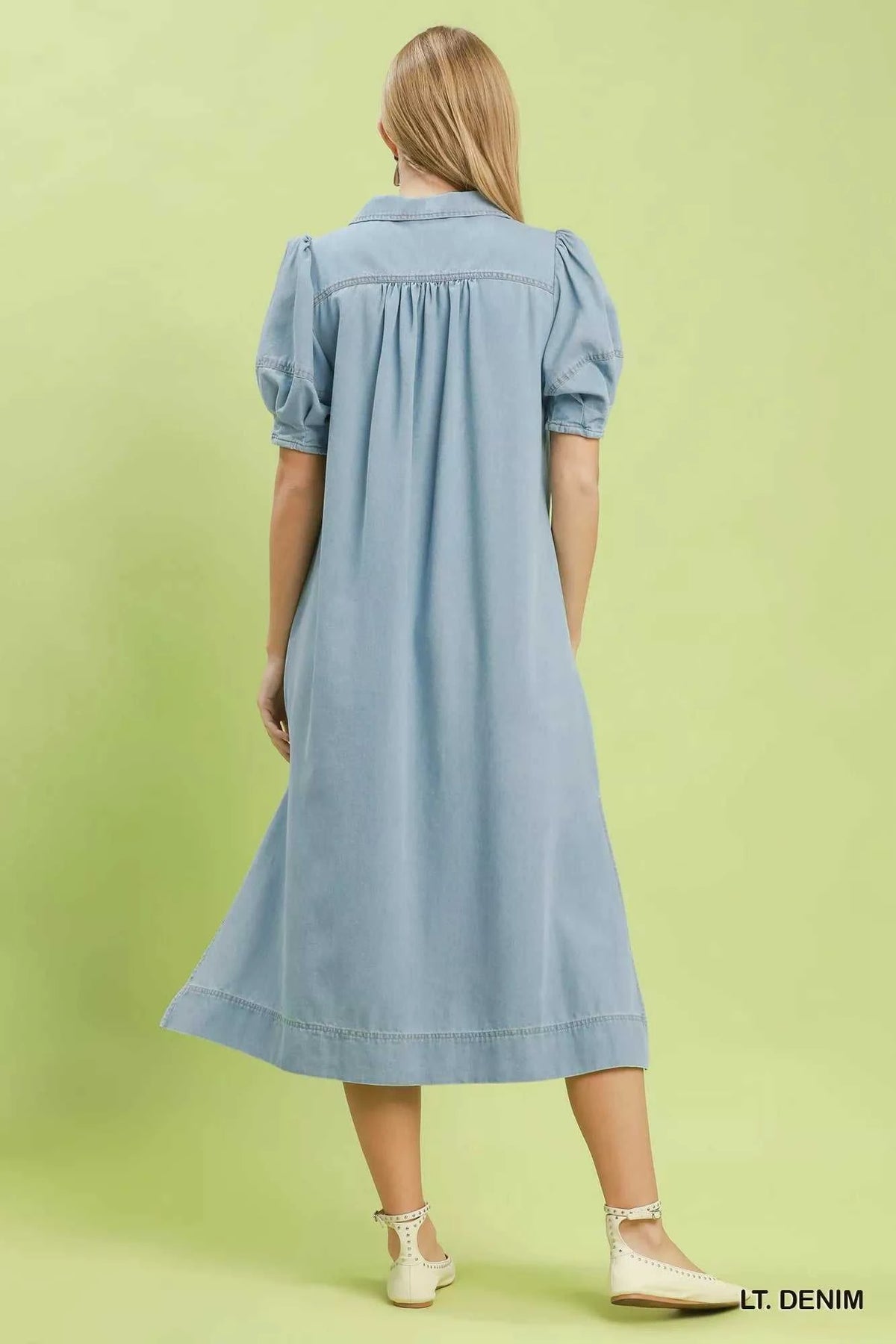 Umgee Chambray Collared Puff Sleeve Dress 100100937161574 64 Affordable Fashion Under $100 Jerry's Apparel 