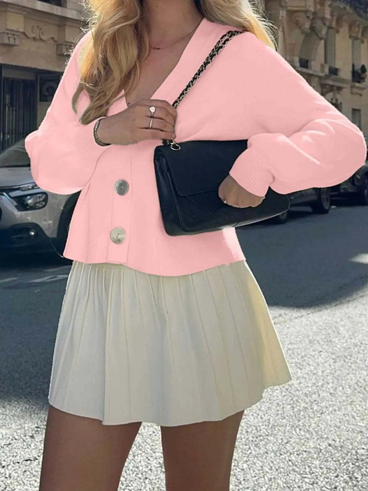 Button-Up V-Neck Knit Cardigan 100100369004478 59 Women's Sweaters and Knitwear Jerry's Apparel 