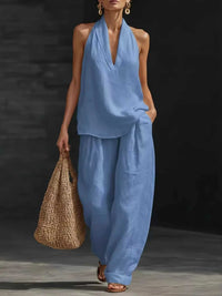 Full Size Halter Neck Top and Wide Leg Pants Set Plus Size 100100162890040 46 Affordable Fashion Under $100 Jerry's Apparel 