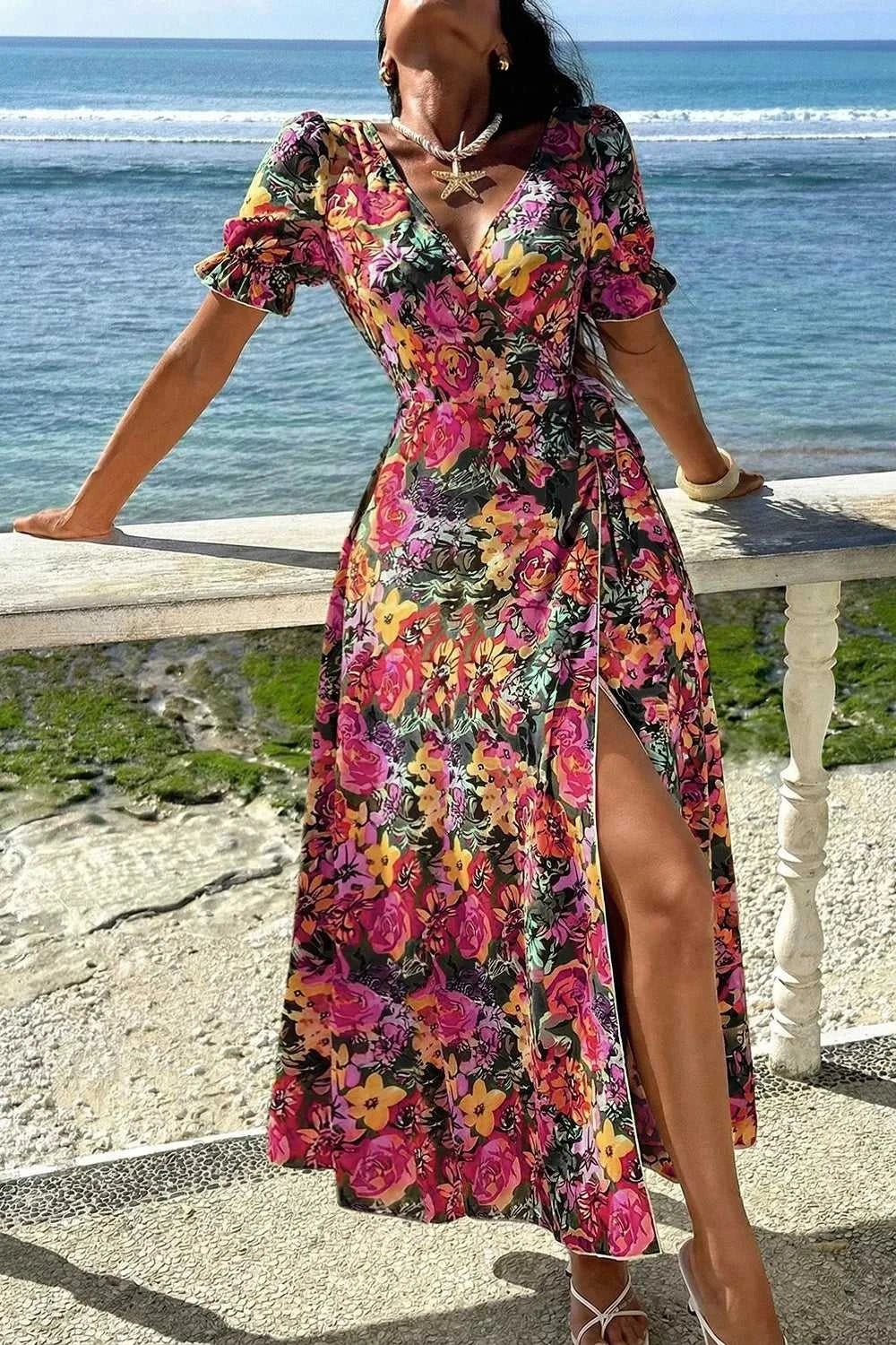 Slit Floral Short Sleeve Maxi Dress 100100199741991 15 Affordable Fashion Under $100 Jerry's Apparel 