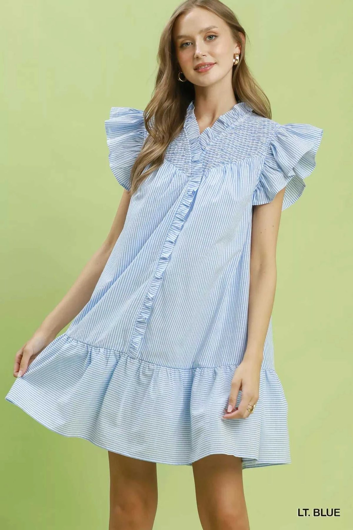 Umgee Stripe Smocked Yoke Ruffle Dress 100100716621221 62 Affordable Fashion Under $100 Jerry's Apparel 