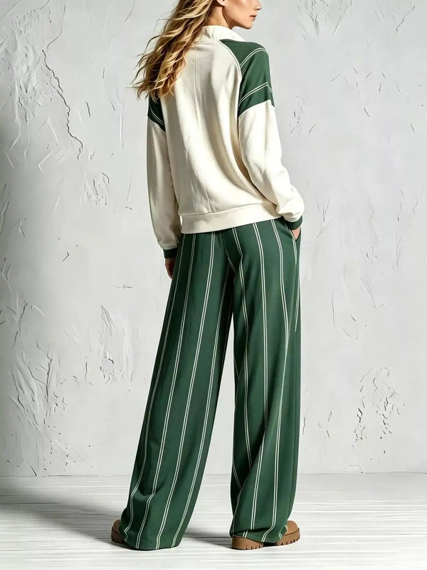 Quarter-Zip Sweatshirt and Striped Wide-Leg Pants Set 101001770702210 73 Affordable Fashion Under $100 Jerry's Apparel 