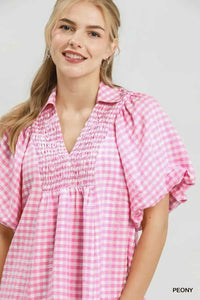 Umgee Smocked Yoke Puff Sleeve Gingham Blouse 100100978611641 53 Affordable Fashion Under $100 Jerry's Apparel 
