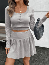 Ribbed Long Sleeve Top and Skirt Knit Set