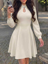 Keyhole Neckline Long Sleeve A-Line Mini Dress 101001180423044 49 Affordable Fashion Under $100 Jerry's Apparel 