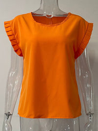 Ruffled Round Neck Cap Sleeve Blouse