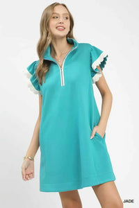 Umgee Zip-Neck Flutter Sleeve Dress 100100670721742 62 Affordable Fashion Under $100 Jerry's Apparel 