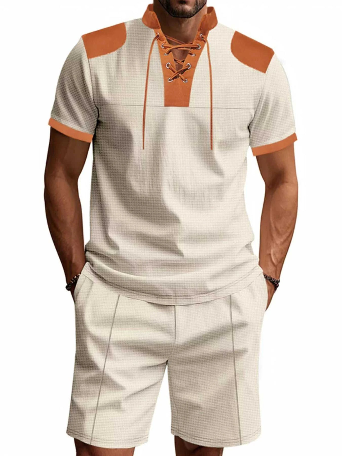 Men's Full Size Lace-Up Collar Casual Top and Shorts Set Plus Size 100400716849911 39 Affordable Fashion Under $100 Jerry's Apparel 