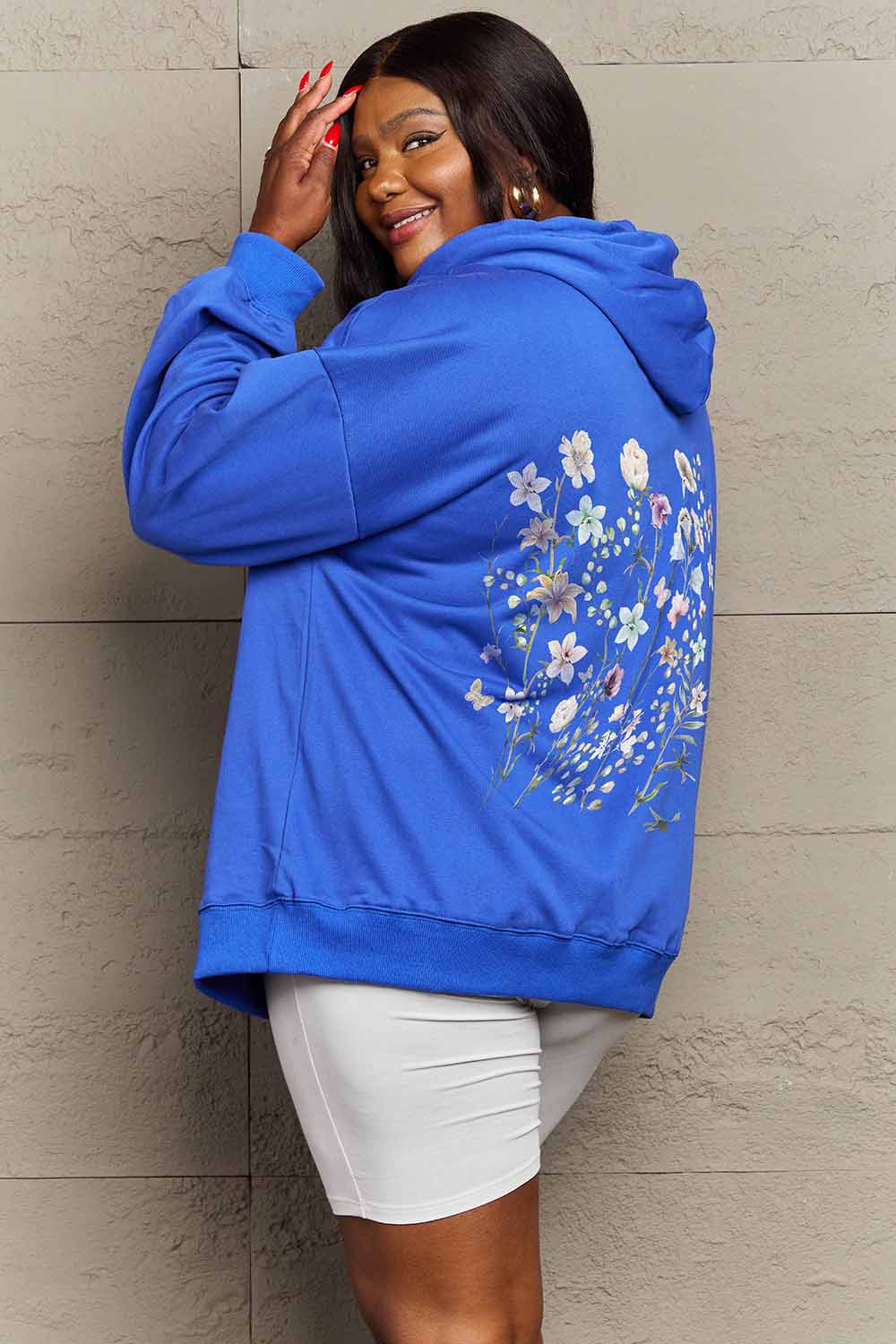 Full Size Flower Graphic Dropped Shoulder Hoodie