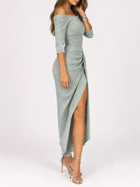 Full Size Off-Shoulder Ruched Slit Midi Dress Plus Size 101001099770594 23 Affordable Fashion Under $100 Jerry's Apparel 