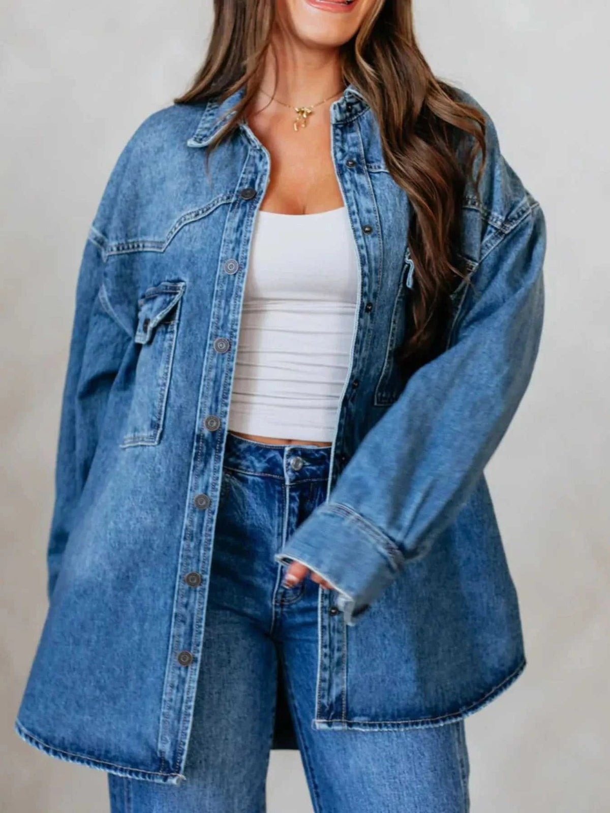 Snap Down Dropped Shoulder Denim Jacket 100100843173747 67 Affordable Fashion Under $100 Jerry's Apparel 