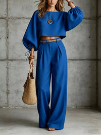 Balloon Sleeve Crop Top and Wide-Leg Pants Set 101001530012684 71 Affordable Fashion Under $100 Jerry's Apparel 