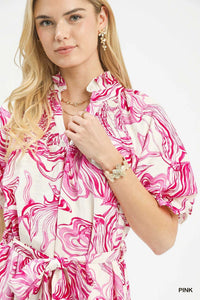 Umgee Abstract Print Smocked Tie Waist Midi Dress 100100415061314 61 Affordable Fashion Under $100 Jerry's Apparel 