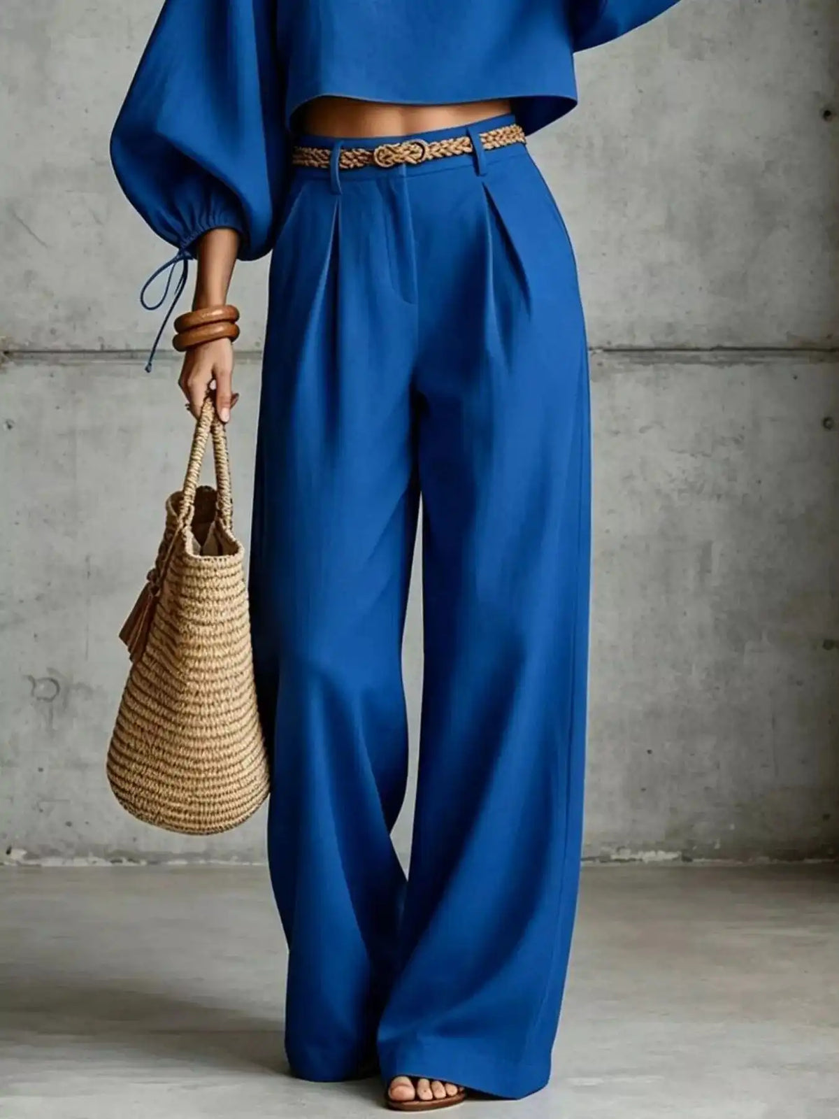 Balloon Sleeve Crop Top and Wide-Leg Pants Set 101001530012684 71 Affordable Fashion Under $100 Jerry's Apparel 