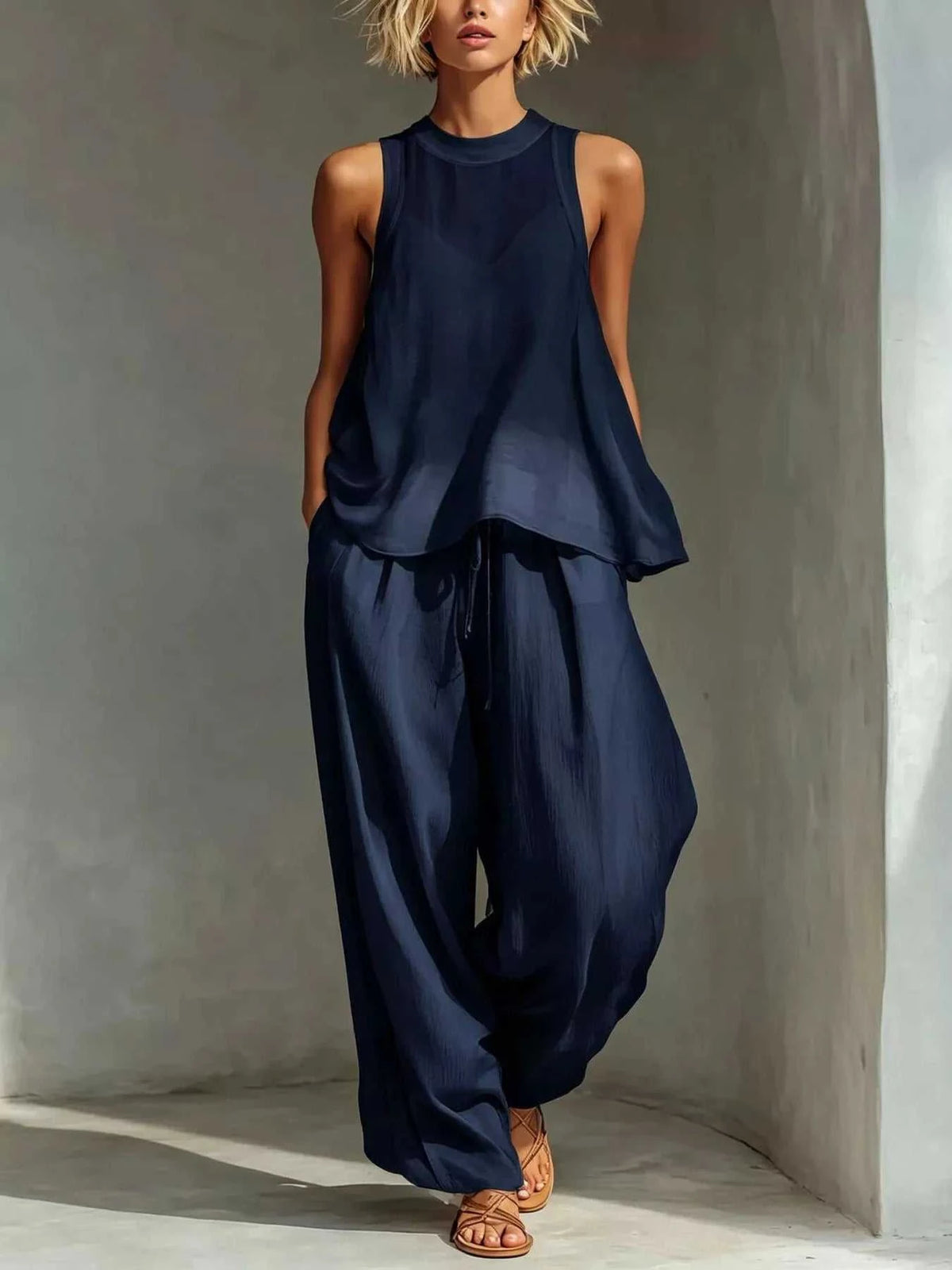 Full Size Sheer Sleeveless Top and Wide-Leg Pants Set Plus Size 101001098258416 52 Affordable Fashion Under $100 Jerry's Apparel 
