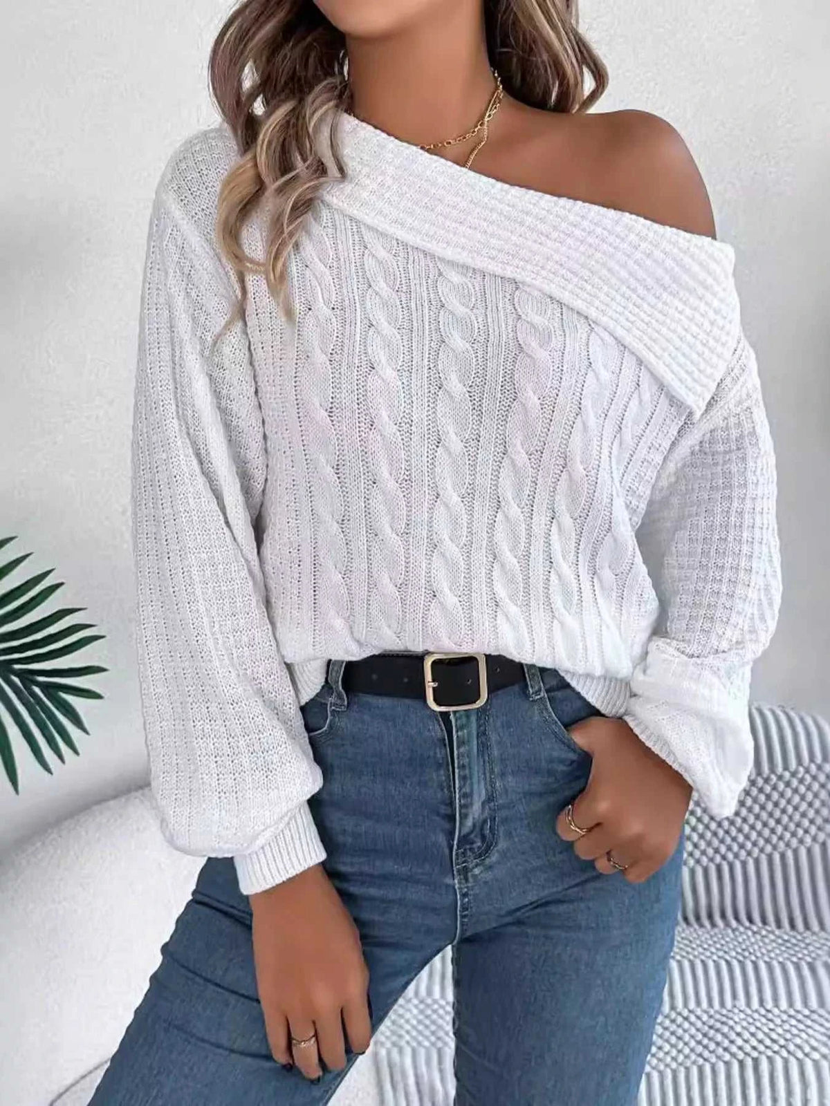 One Shoulder Cable Knit Sweater 101002219934825 38 Affordable Fashion Under $100 Jerry's Apparel 