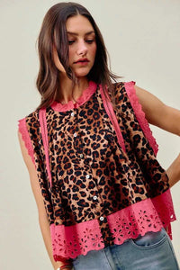 SO ME Leopard Button Up Pleated Sleeveless Blouse 100100904831039 51 Affordable Fashion Under $100 Jerry's Apparel 