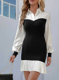 Two Tone Pleated Long Sleeve Shirt Dress 100100148090302 48 Affordable Fashion Under $100 Jerry's Apparel 
