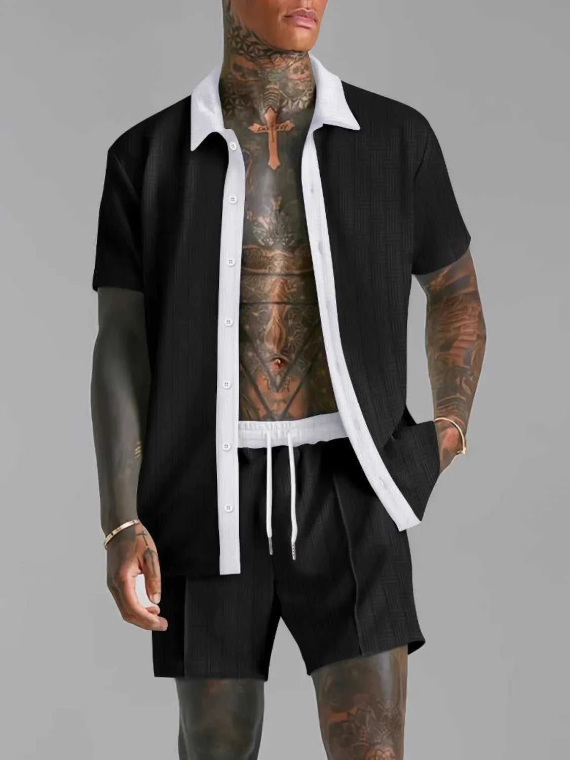 Men's Full Size Collared Neck Short Sleeve Top and Shorts Set Plus Size 100400325473808 40 Affordable Fashion Under $100 Jerry's Apparel 